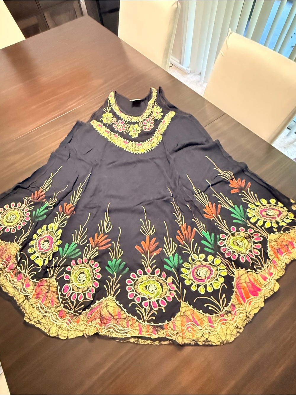 Sleeveless Black Midi Dress with Colorful Floral Embroidery